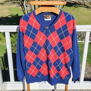 Lyle & Scott Scotland Vintage Argyle Cashmere Mens Sweater Blue